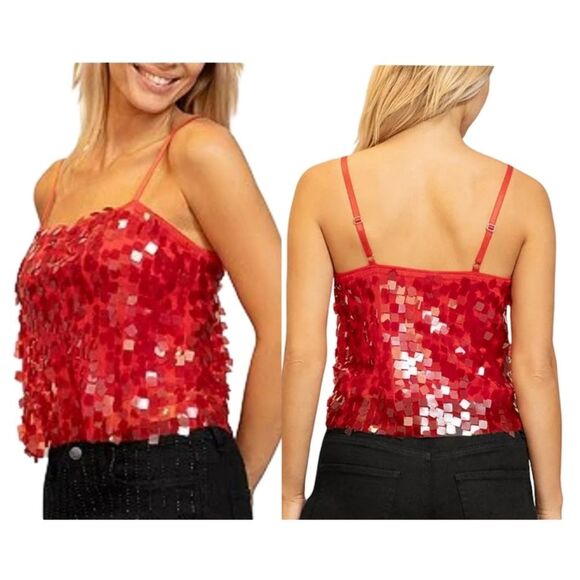 Steve Madden Tops - Steve Madden Square Neck Spaghetti Strap Sequin Large Paillette NEW